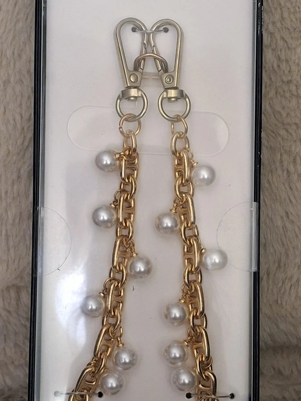 Crossbody Phone Chain with Faux Pearls - Gold